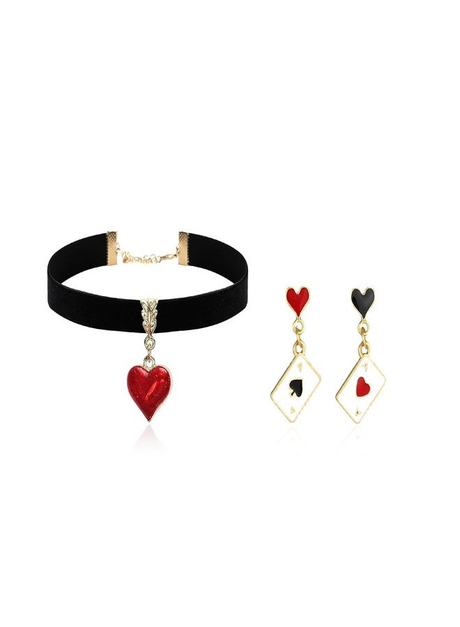 JAVARNV Queen of Hearts Costume Jewelry Red Heart Necklace Earrings Black Choker Heart Pendant Halloween Vampire Accessories - Image 1